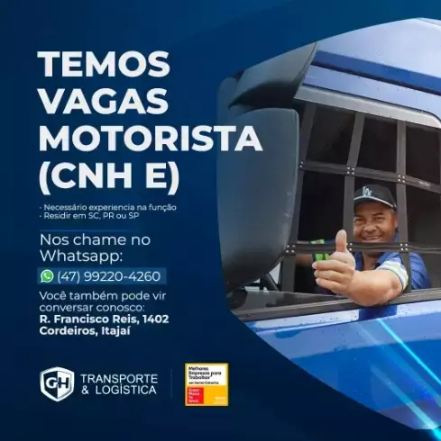 Divulgação de vagas para motoristas carreteiros na GH Transporte